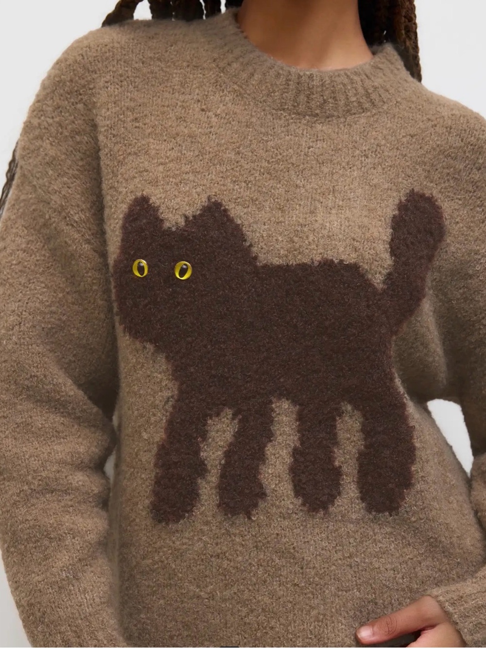 Cider Brown Cat Graphic Fairy Grunge Fuzzy Sweater XS - Picture 6 of 11